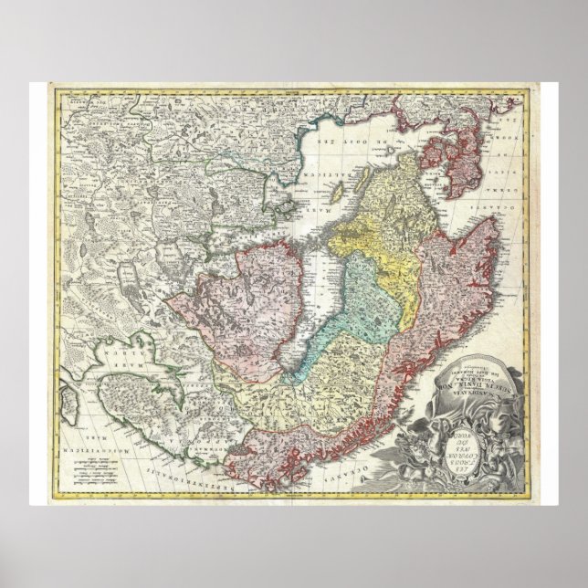 Póster Escandinavia Finlandia Dinamarca Mapa (Frente)
