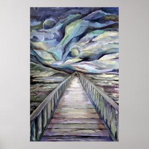 Póster Escandinavia Idílica noche fría de invierno Luna l