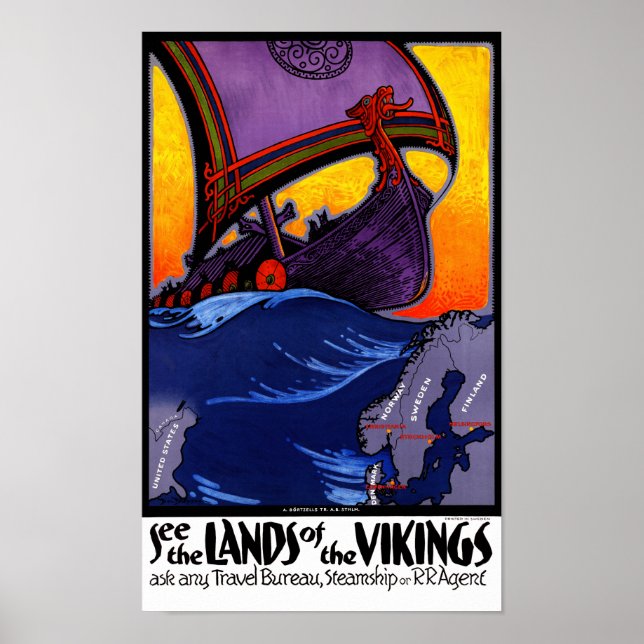Póster Escandinavia Vintage Poster de Viajes Restaurado (Frente)