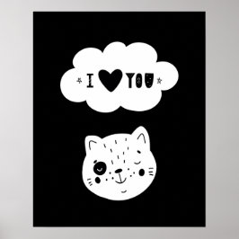 Póster Escandinavo moderno habitación de kitten te amo nu