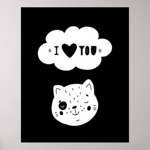 Póster Escandinavo moderno habitación de kitten te amo nu