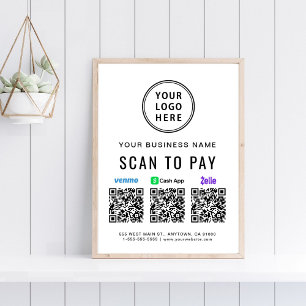 Póster Escanear para pagar códigos QR de Venmo Zelle Cash