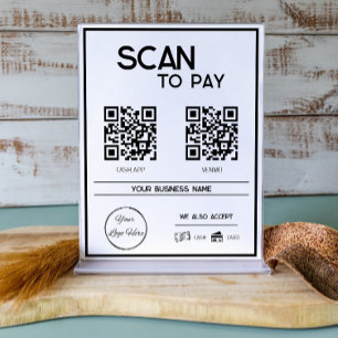 Póster Escaneo comercial mínimo blanco de 2 códigos QR de