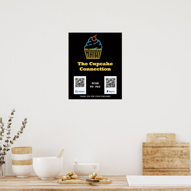 Póster Escaneo de copos neones para pagar Rótulo de códig (Cocina)