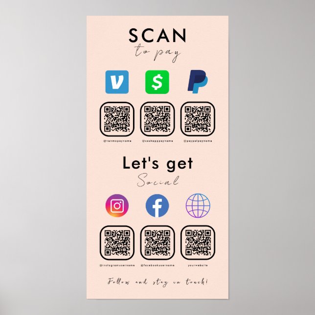 Póster Escaneo De Medios Sociales De Código QR Múltiples  (Frente)