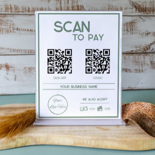 Póster Escaneo de negocio mínimo verde 2 códigos QR a pag
