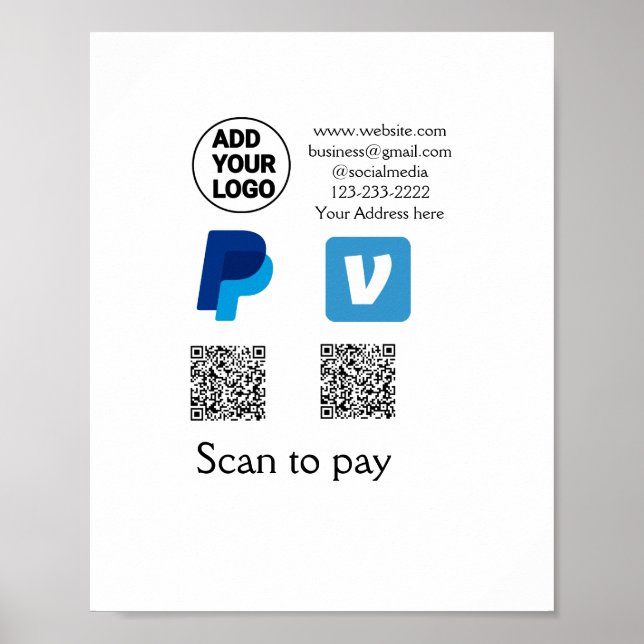 Póster Escaneo de pypal de Venmo para pagar añadir texto  (Frente)