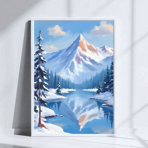 Póster Escape a la Montaña Nieve de Invierno Acuarela N