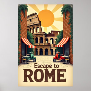 Póster Escape a Roma : Poster de viajes retro vintage