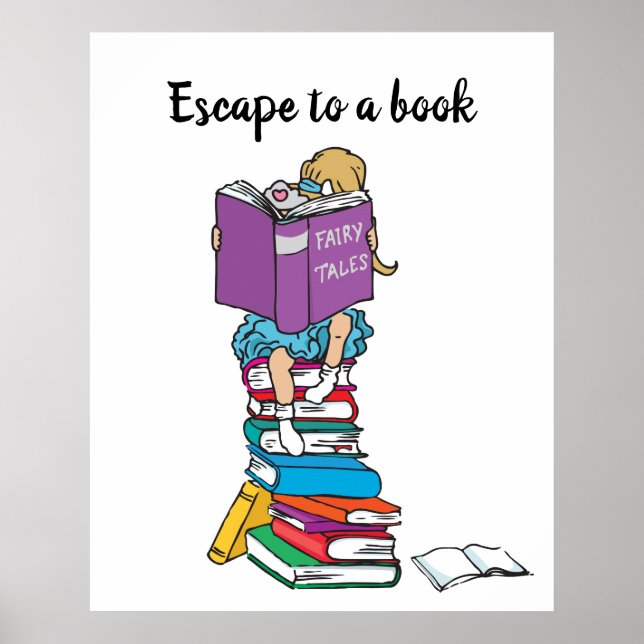 Póster Escape a un libro de cuento de hadas leyendo niños (Frente)