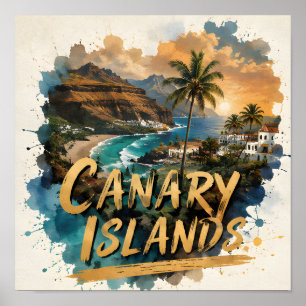Póster Escape al Trópico de las Islas Canarias en Acuarel