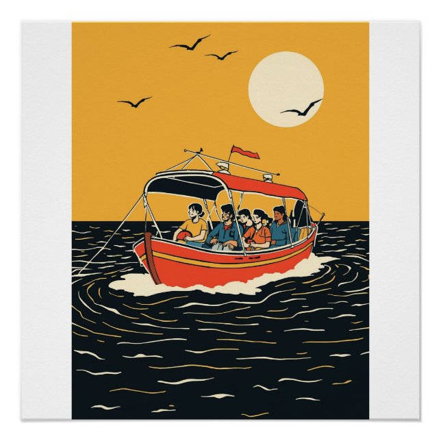 Póster Escape de puesta de sol tropical – pared de palma  (Anverso)