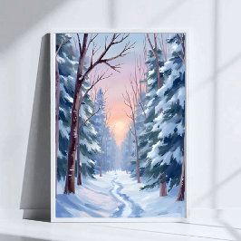 Póster Escape Nevado | Pintura en Acuarela del Bosque Inv