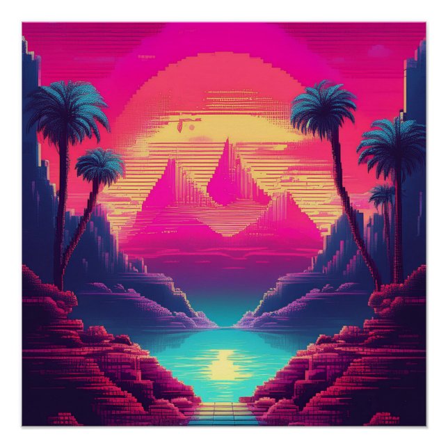 Póster Escape tropical neón - Arte retro futurista (Anverso)