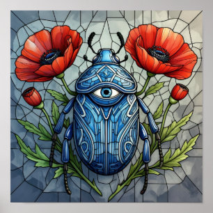 Póster Escarabajo Místico del Ojo que Todo lo Ve Flor de 
