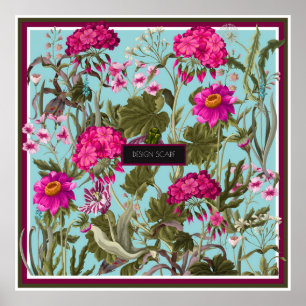 Póster Escarcha de diseño con geranios y flores silvestre