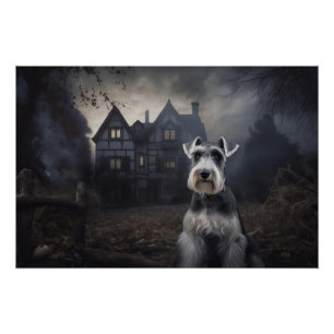 Póster Escarnio de Schnauzer Halloween en miniatura