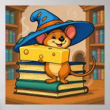 Escena acogedora de biblioteca: Ratón alegre y div
