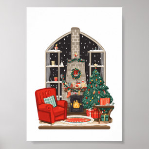 Póster Escena acogedora de la habitación de Navidad – Cal