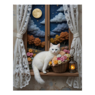 Póster Escena acogedora de la ventana nocturna