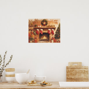 Póster Escena cálida de chimenea de Navidad