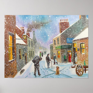 Póster escena callejera británica del hombre del carbón