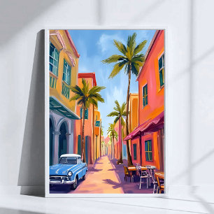 Póster Escena callejera colorida de Miami Beach