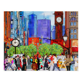 Póster Escena callejera de Nueva York con gente cruzando