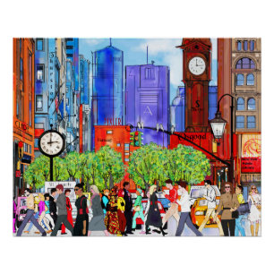 Póster Escena callejera de Nueva York con gente cruzando 