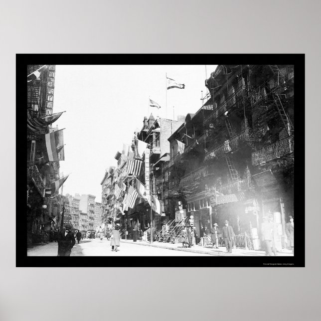 Póster Escena callejera en Chinatown, Nueva York, 1913 (Frente)