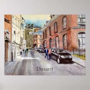 Póster Escena callejera en Dinant Bélgica Acuarela