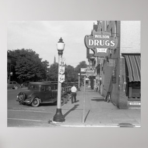 Póster Escena callejera Urbana, Ohio, 1938. Foto vintage