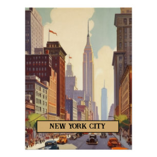 Póster Escena callejera vintage de la ciudad de Nueva Yor