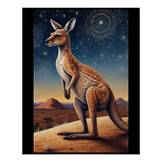 Póster Escena cana cangura de los aborígenes australianos
