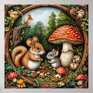 Póster Escena caprichosa de la naturaleza con ardilla
