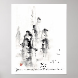 Póster Escena china oriental clásica de la montaña de la