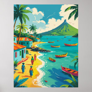 Póster Escena colorida de la vida de la isla del Caribe v