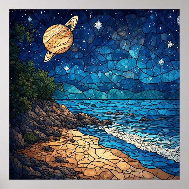 Póster Escena costera bajo un cielo estrellado (Frente)