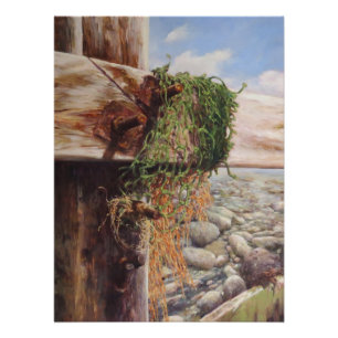 Póster Escena costera con madera templada.