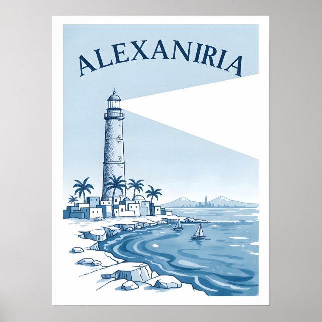 Póster Escena costera del faro de Alejandría Viajes (Frente)