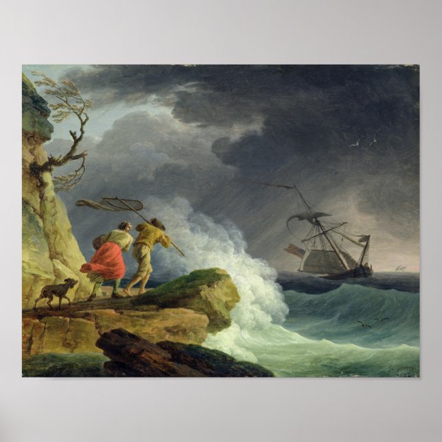 Póster Escena costera en una tormenta, 1782 (Frente)