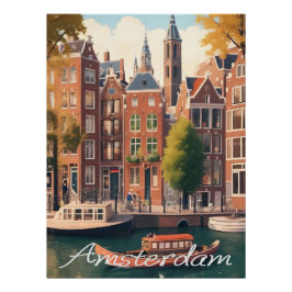 Póster Escena de arquitectura de canal de Amsterdam Holan