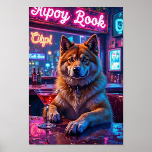 Póster Escena de bar de Akita americano, perro divertido 