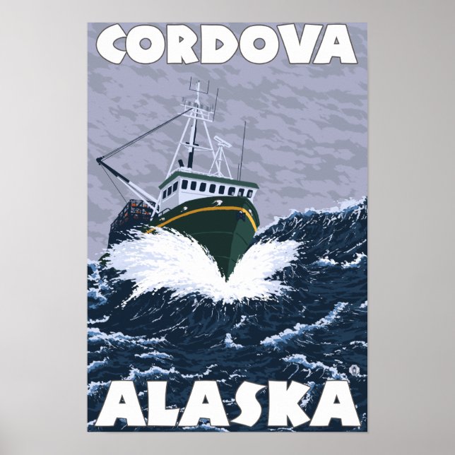 Póster Escena de barcos pesqueros - Córdoba, Alaska (Frente)