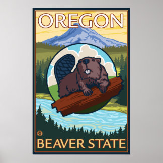 Póster Escena de Beaver y Mount Hood - Oregón