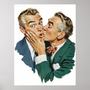 Póster Escena de beso sorpresa con humor vintage