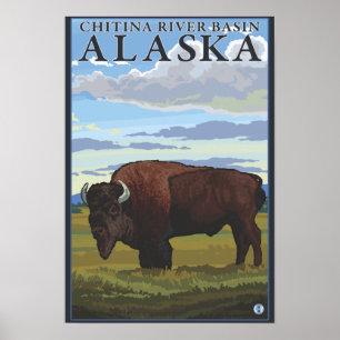 Póster Escena de Bison - Cuenca del río Chitina, Alaska