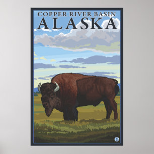 Póster Escena de Bison - Cuenca del río Cobre, Alaska