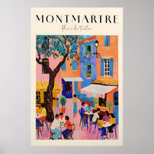 Póster Escena de café francés colorido de Montmartre Parí