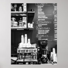 Póster Escena de Cafetería con Máquina de Espresso